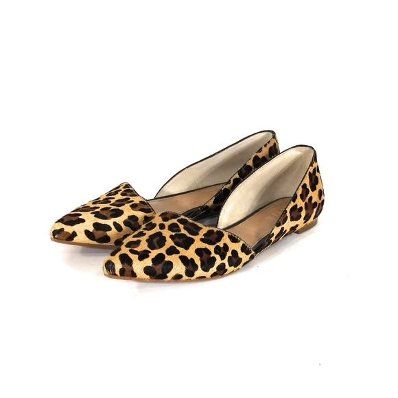 J CREW Womens Zoe Calf Hair Leopard D'orsay Leather Flats Pointed Toe Size 6 - Picture 7 of 9